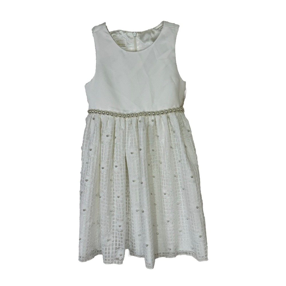 American Princess Girls Dress Size 6 White Pearls Wedding Baptism Church